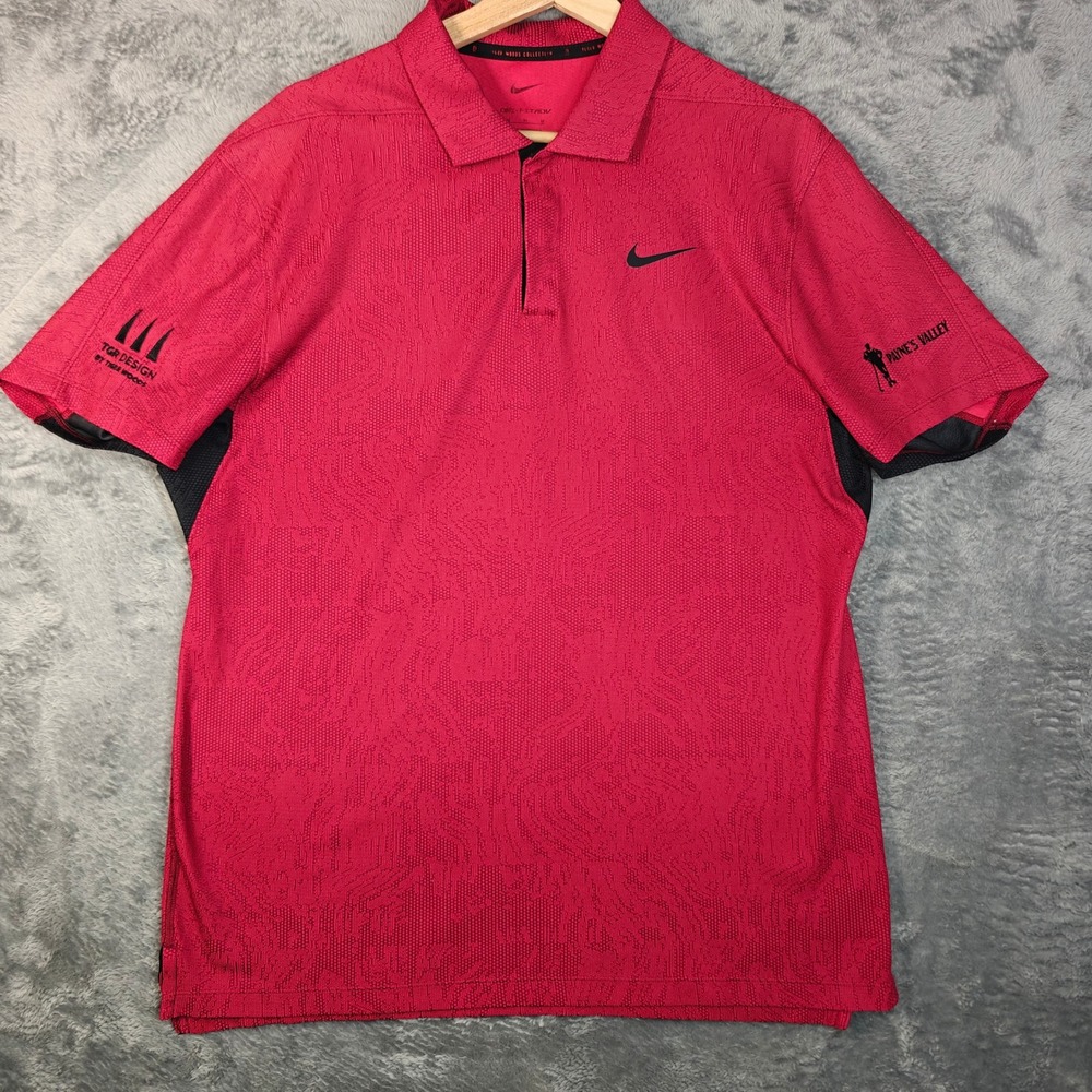 Nike Golf Polo Mens Medium Red Tiger Woods Dri-FIT ADV Payne's Valley TGR Design